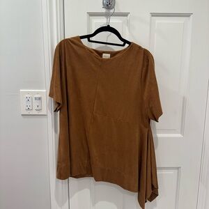 Chico's Brown Asymmetrical Short Sleeve Blouse